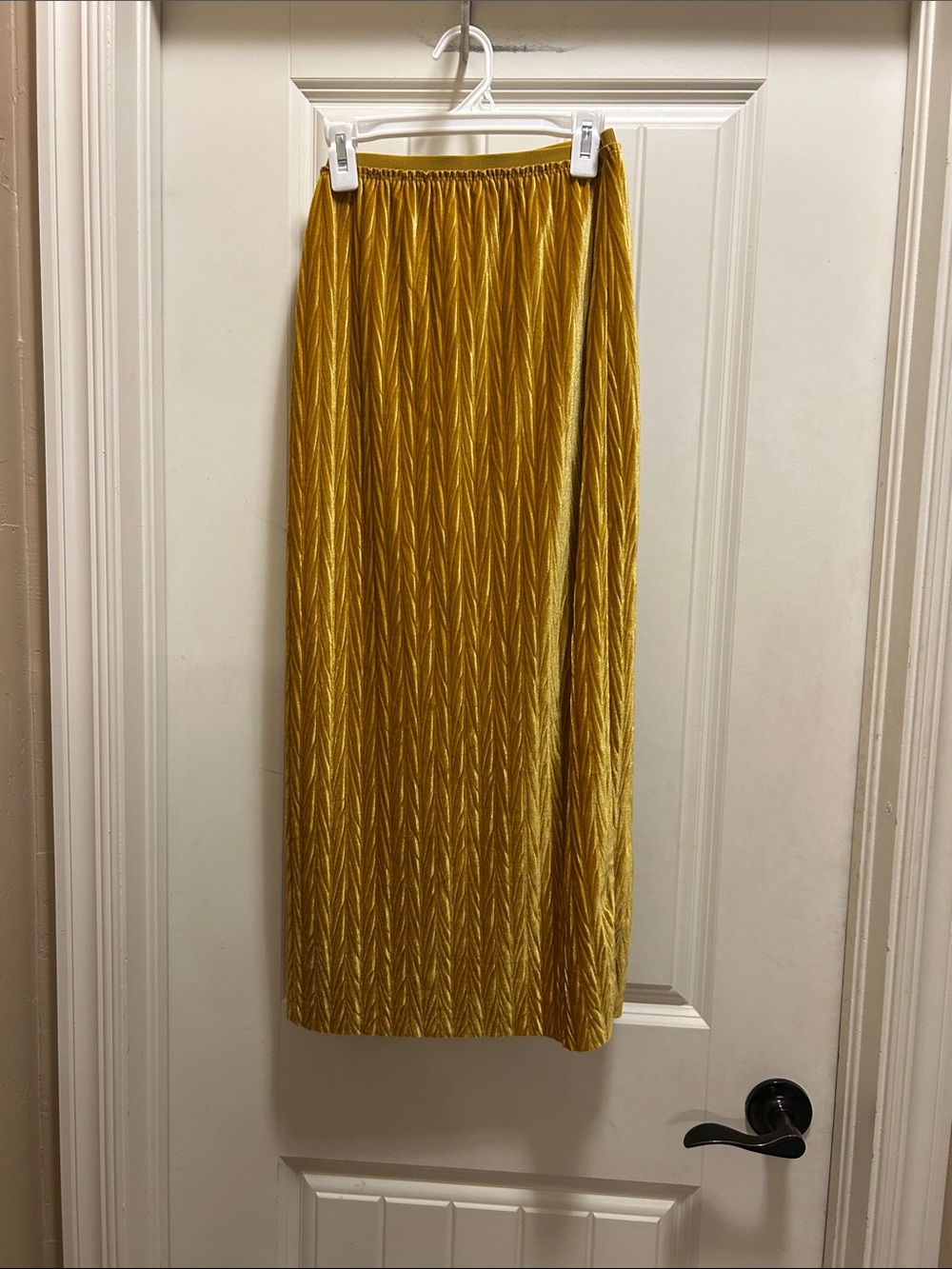Maeve Anthropologie Mustard Yellow velvet textured  Midi Skirt